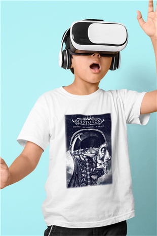 Mastodon Baskılı Beyaz Unisex Çocuk Tişört