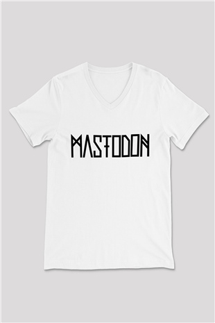 Mastodon Beyaz Unisex V Yaka Tişört T-Shirt