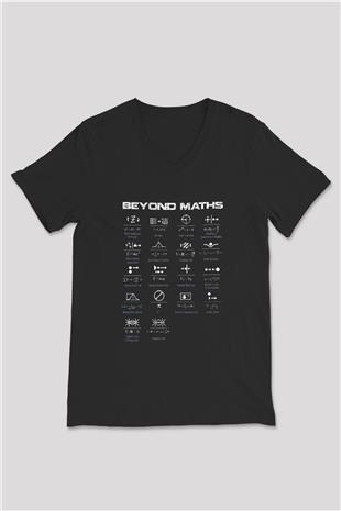 Matematiğin Ötesinde Baskılı Unisex V Yaka Siyah Tİşört - Tshirt
