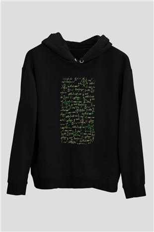 Matematik Fizik Formülleri  Baskılı Unisex Siyah Hoodie