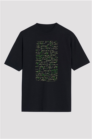 Matematik Fizik Formülleri  Baskılı Unisex Siyah Oversize Tişört