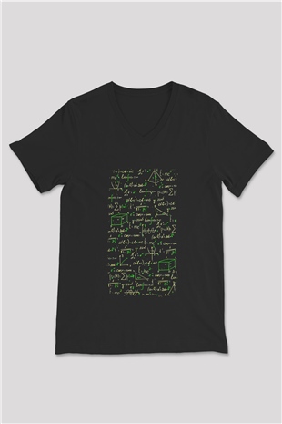 Matematik Fizik Formülleri  Baskılı Unisex Siyah V Yaka Tişört