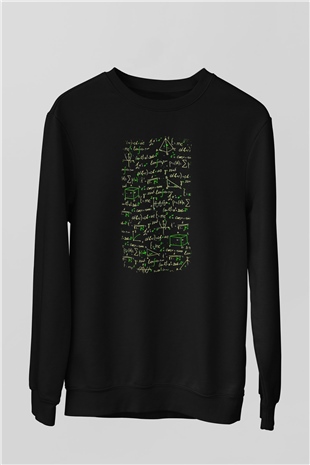 Matematik Fizik Formülleri  Baskılı Unisex Siyah Sweatshirt