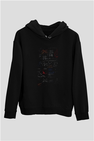 Matematik Fonksiyon Grafikleri Baskılı Unisex Siyah Hoodie