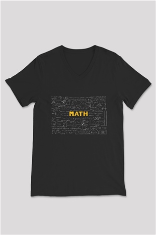 Matematik Kara Tahta Formüller Baskılı Unisex Siyah V Yaka Tişört