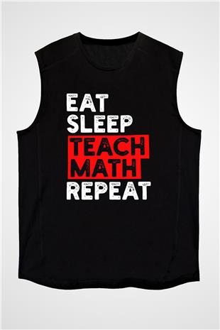 Matematik Öğretmeni Baskılı Unisex Kolsuz Siyah Tişört - Tshirt