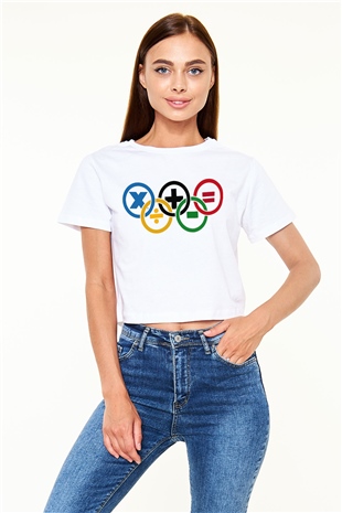 Matematikçi Beyaz Croptop Tişört