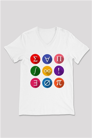 Matematikçi Beyaz Unisex V Yaka Tişört T-Shirt