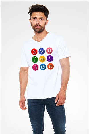 Matematikçi Beyaz Unisex V Yaka Tişört T-Shirt
