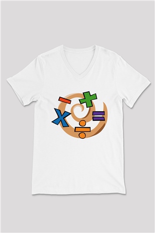 Matematikçi Beyaz Unisex V Yaka Tişört T-Shirt