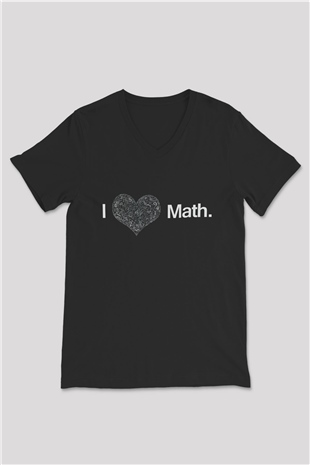 Matematikçi Siyah Unisex V Yaka Tişört T-Shirt