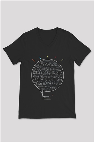 Matematikçi Siyah Unisex V Yaka Tişört T-Shirt