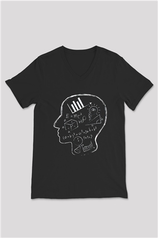 Matematikçi Siyah Unisex V Yaka Tişört T-Shirt
