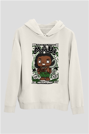 Maui Baskılı Unisex Beyaz Hoodie