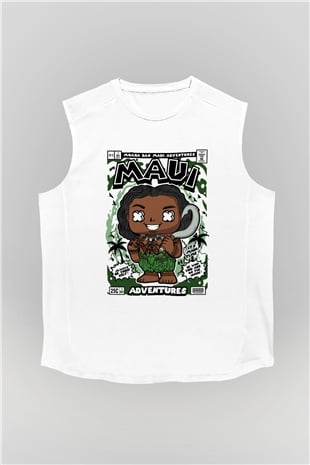 Maui Baskılı Unisex Beyaz Kolsuz Tişört