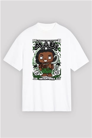 Maui Baskılı Unisex Beyaz Oversize Tişört