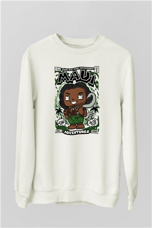 Maui Baskılı Unisex Beyaz Sweatshirt