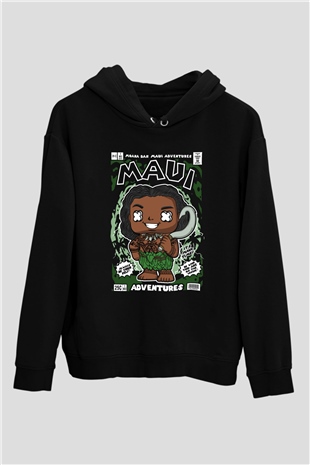 MAUI Baskılı Unisex Siyah Hoodie