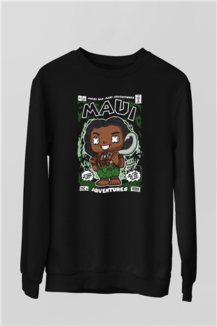 MAUI Baskılı Unisex Siyah Sweatshirt