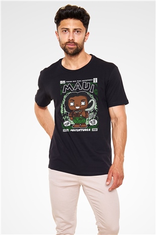 MAUI Baskılı Unisex Siyah Tişört