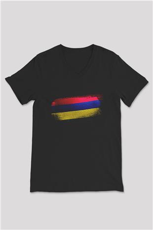 Mauritius Bayrağı Baskılı Unisex Siyah V Yaka Tişört