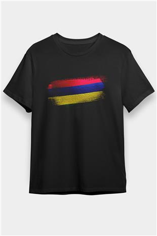 Mauritius Bayrağı Baskılı Unisex Siyah Tişört