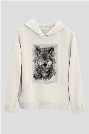 Mavi Gözlü KurtBeyaz Tshirt Unisex Hoodie