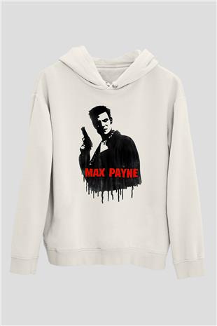 Max Payne Baskılı Beyaz Unisex Kapüşonlu Sweatshirt