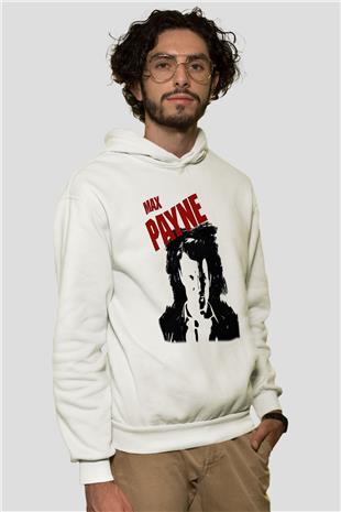 Max Payne Baskılı Beyaz Unisex Kapüşonlu Sweatshirt