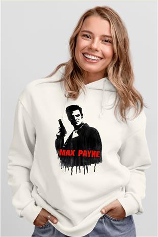 Max Payne Baskılı Beyaz Unisex Kapüşonlu Sweatshirt