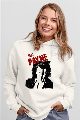 Max Payne Baskılı Beyaz Unisex Kapüşonlu Sweatshirt