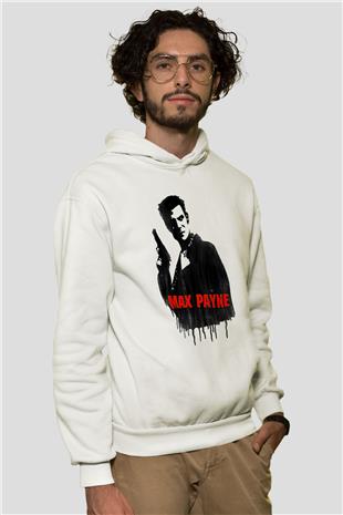 Max Payne Baskılı Beyaz Unisex Kapüşonlu Sweatshirt