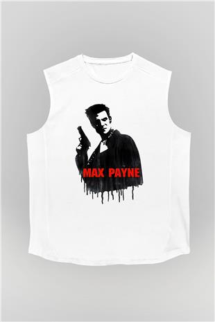 Max Payne Baskılı Beyaz Unisex Kolsuz Tişört - Tshirt