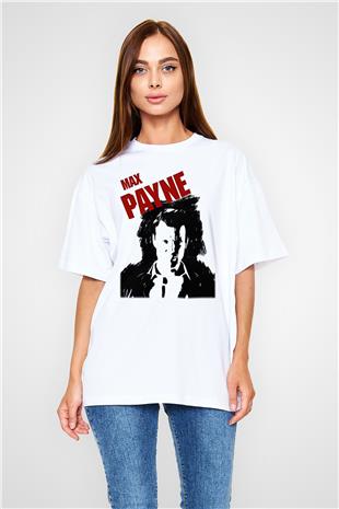 Max Payne Baskılı Beyaz Unisex Oversize Tişört - Tshirt