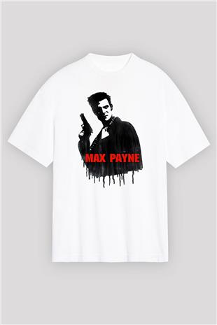 Max Payne Baskılı Beyaz Unisex Oversize Tişört - Tshirt