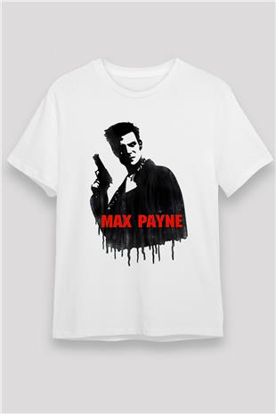 Max Payne Baskılı Unisex Beyaz Tişört - Tshirt