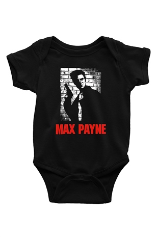 Max Payne Baskılı Unisex Siyah Bebek Body - Zıbın