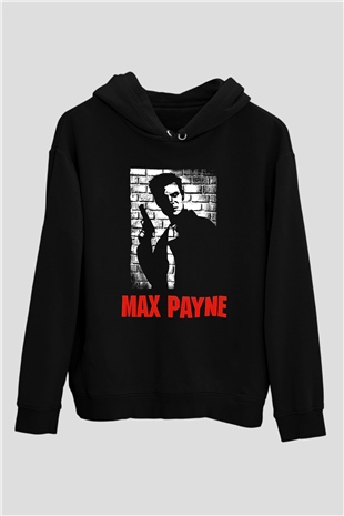 Max Payne Baskılı Unisex Siyah Kapüşonlu Sweatshirt