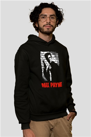 Max Payne Baskılı Unisex Siyah Kapüşonlu Sweatshirt