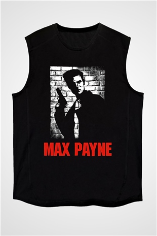 Max Payne Baskılı Unisex Siyah Kolsuz Tişört - Tshirt