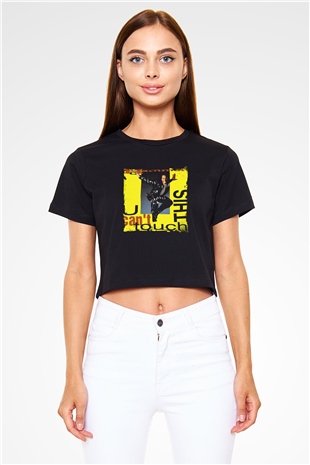 MC Hammer Baskılı Crop Top Siyah Kadın Tişört
