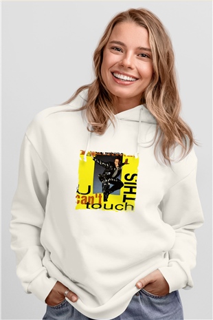 MC Hammer Baskılı Unisex Beyaz Kapüşonlu Sweatshirt