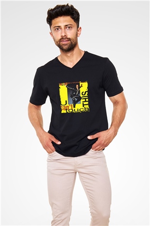 MC Hammer Baskılı Unisex Siyah V Yaka Tişört
