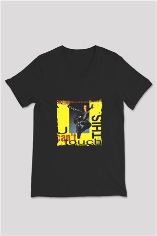 MC Hammer Baskılı Unisex Siyah V Yaka Tişört