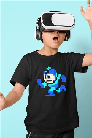Mega Man Baskılı Siyah Unisex Çocuk Tişört