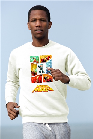 Mega Man Beyaz Unisex Sweatshirt
