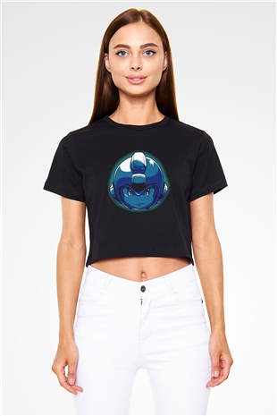 Mega Man Siyah   Crop Top Tişört