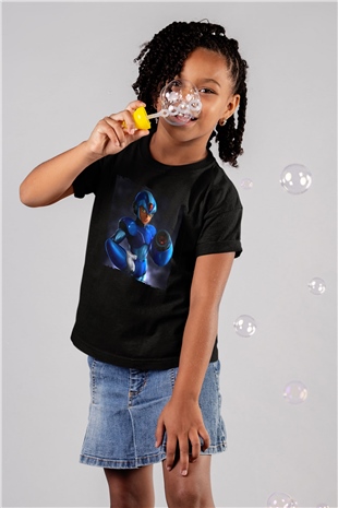 Mega Man Siyah Unisex Çocuk Tişört