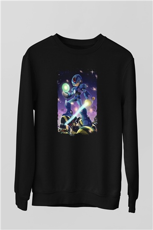 Mega Man Siyah Unisex Sweatshirt