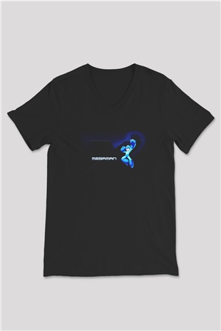 Mega Man Siyah Unisex V Yaka Tişört T-Shirt